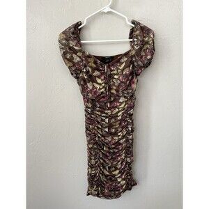 Forever 21 Butterfly Mesh Fairy Bodycon Mini Dress Size M Milkmaid Y2K Brown